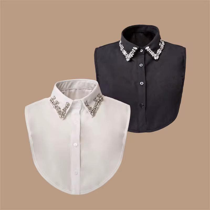 Rhinestone Glam Faux Collar Set – Black & White Duo
