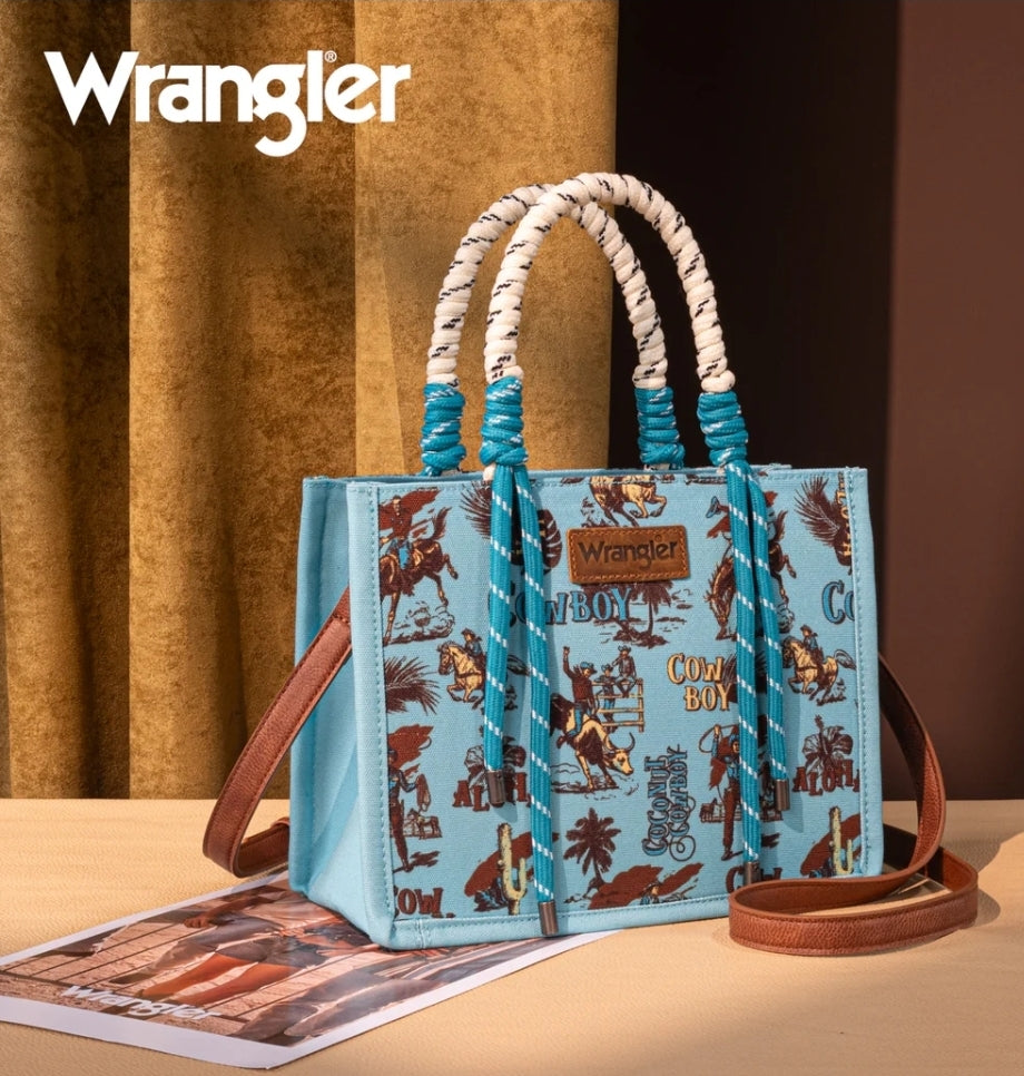 Wrangler Cowboy Print Tote/Crossbody -Turquoise
