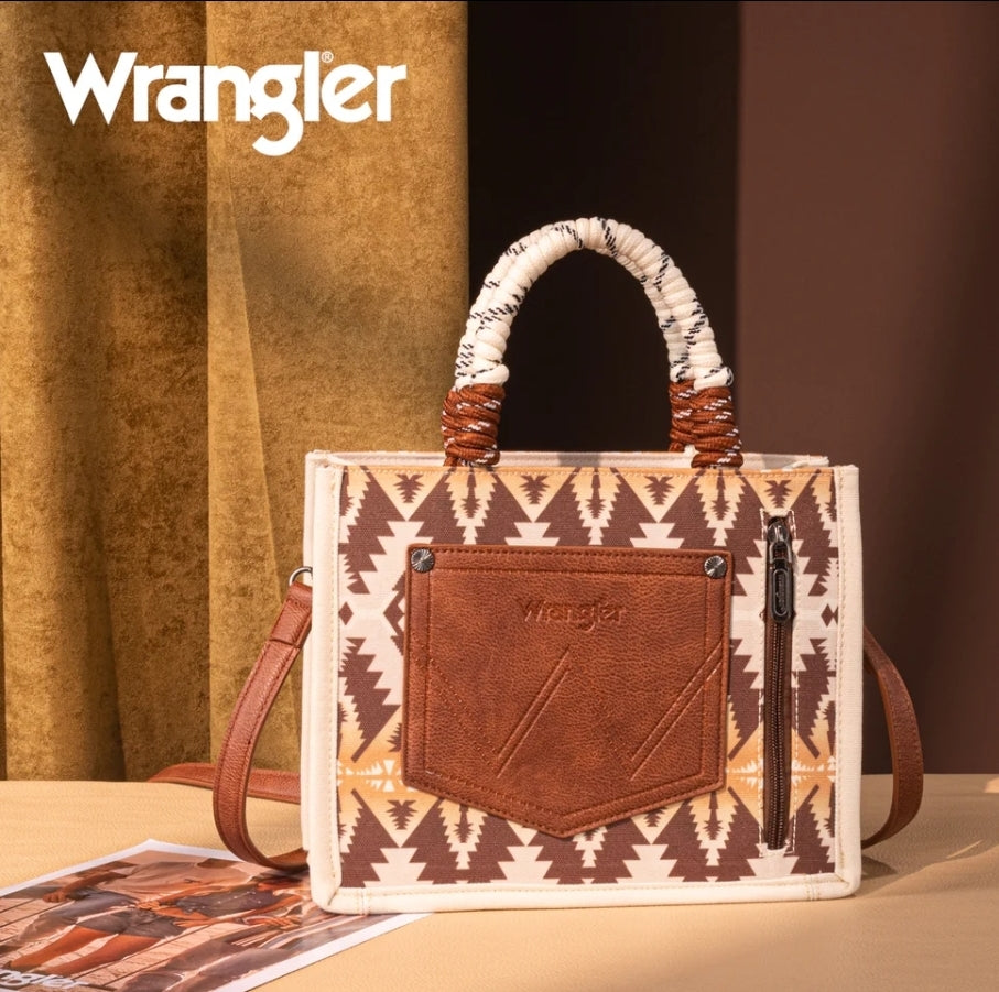 Wrangler Aztec Print Tote/Crossbody -Khaki