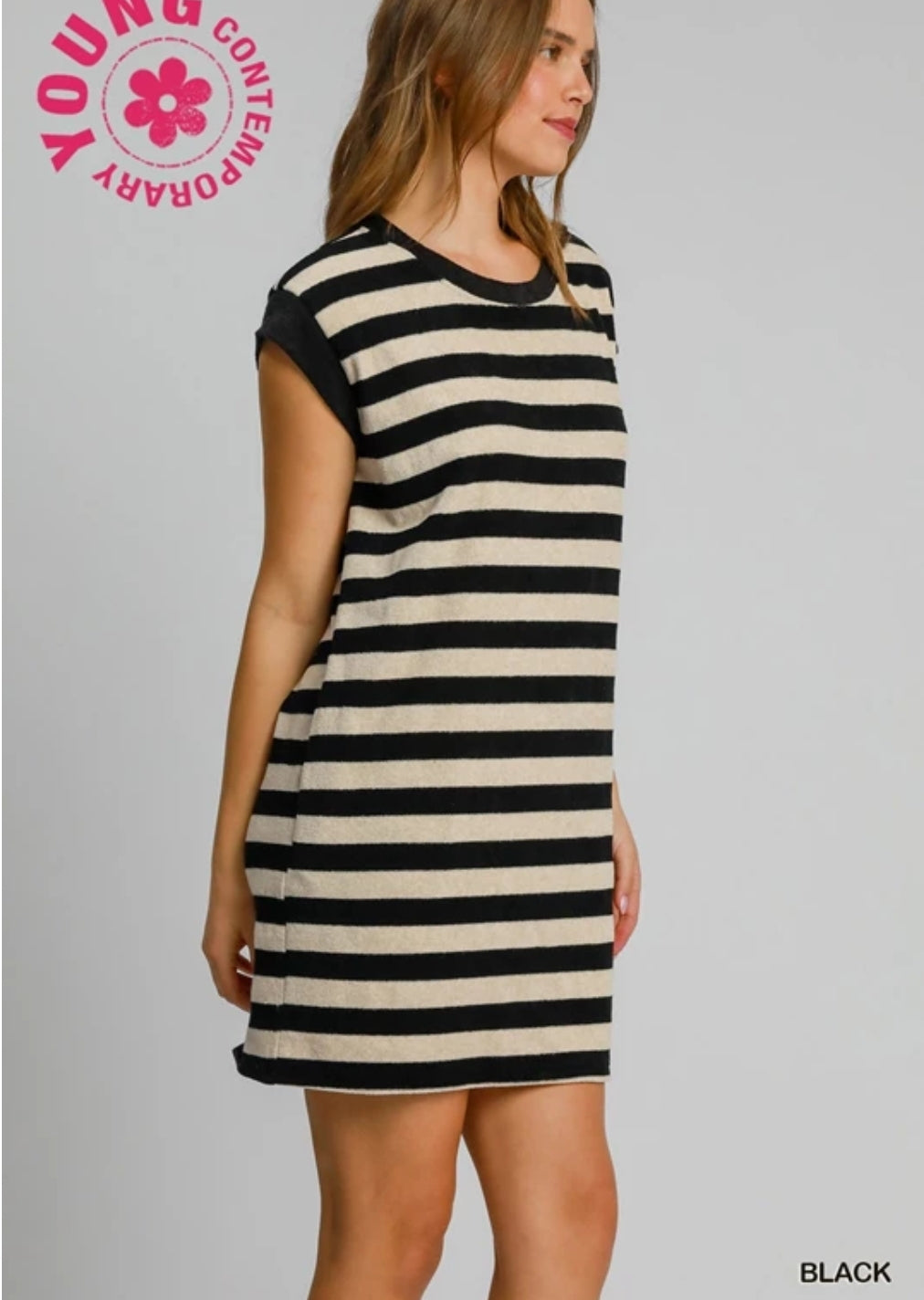 Black Sleeveless Striped Towel Dress