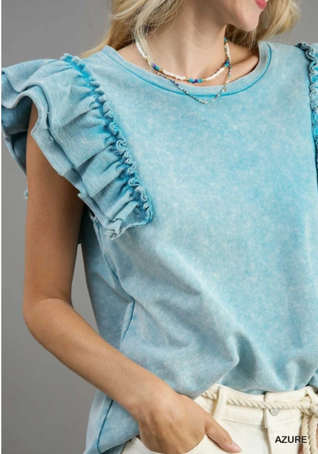 Azure Mineral Wash Round Neck Top
