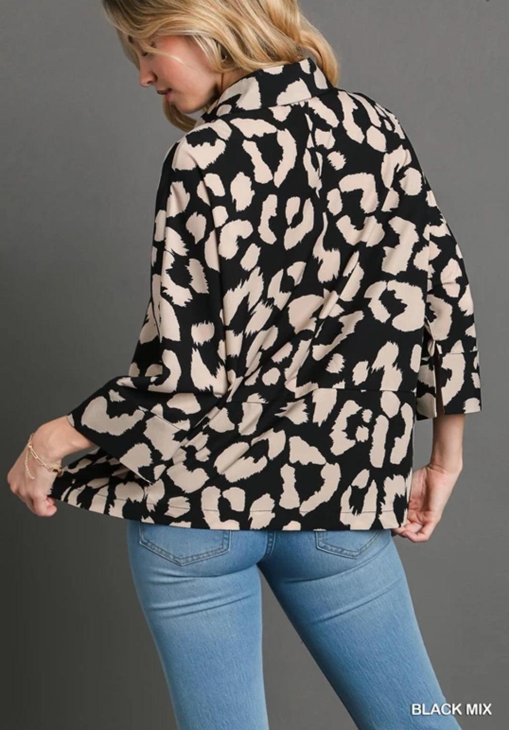 Black Mix Two-Tone Leopard Printed Collared Button Down Shirt