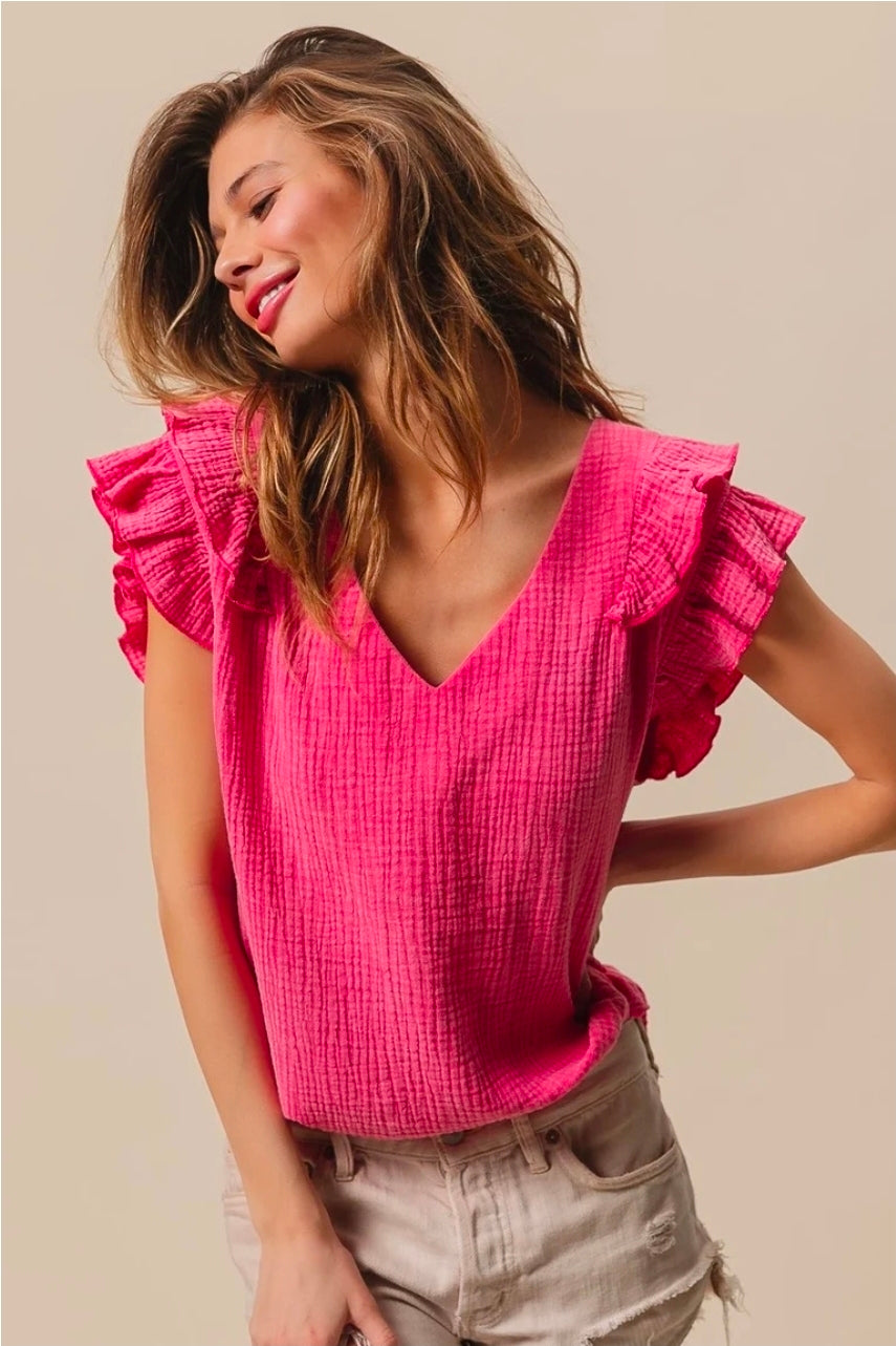 MINERAL WASHED CRINKLE GAUZE TOP