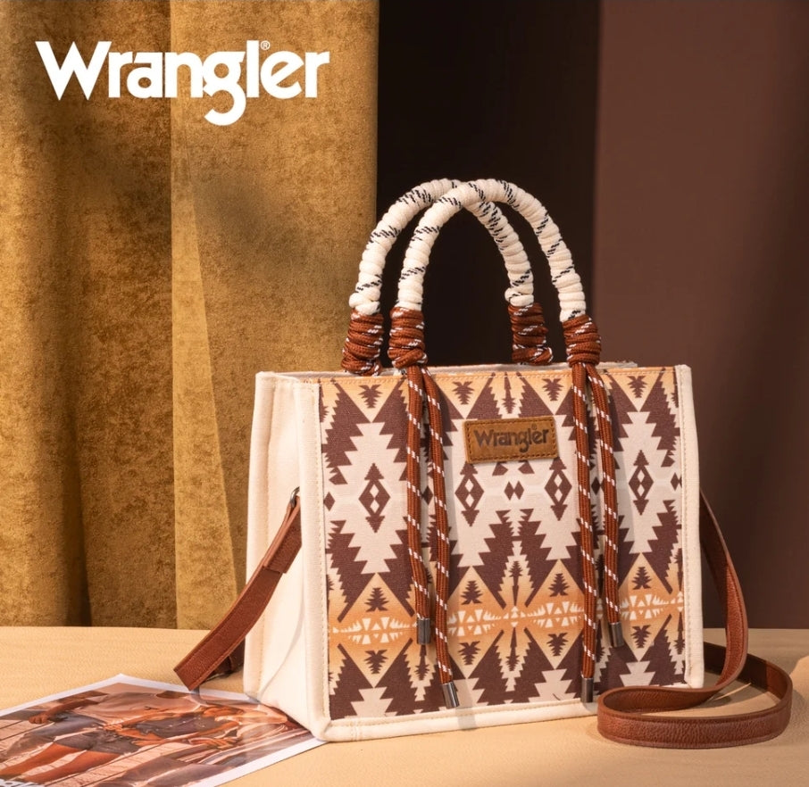 Wrangler Aztec Print Tote/Crossbody -Khaki