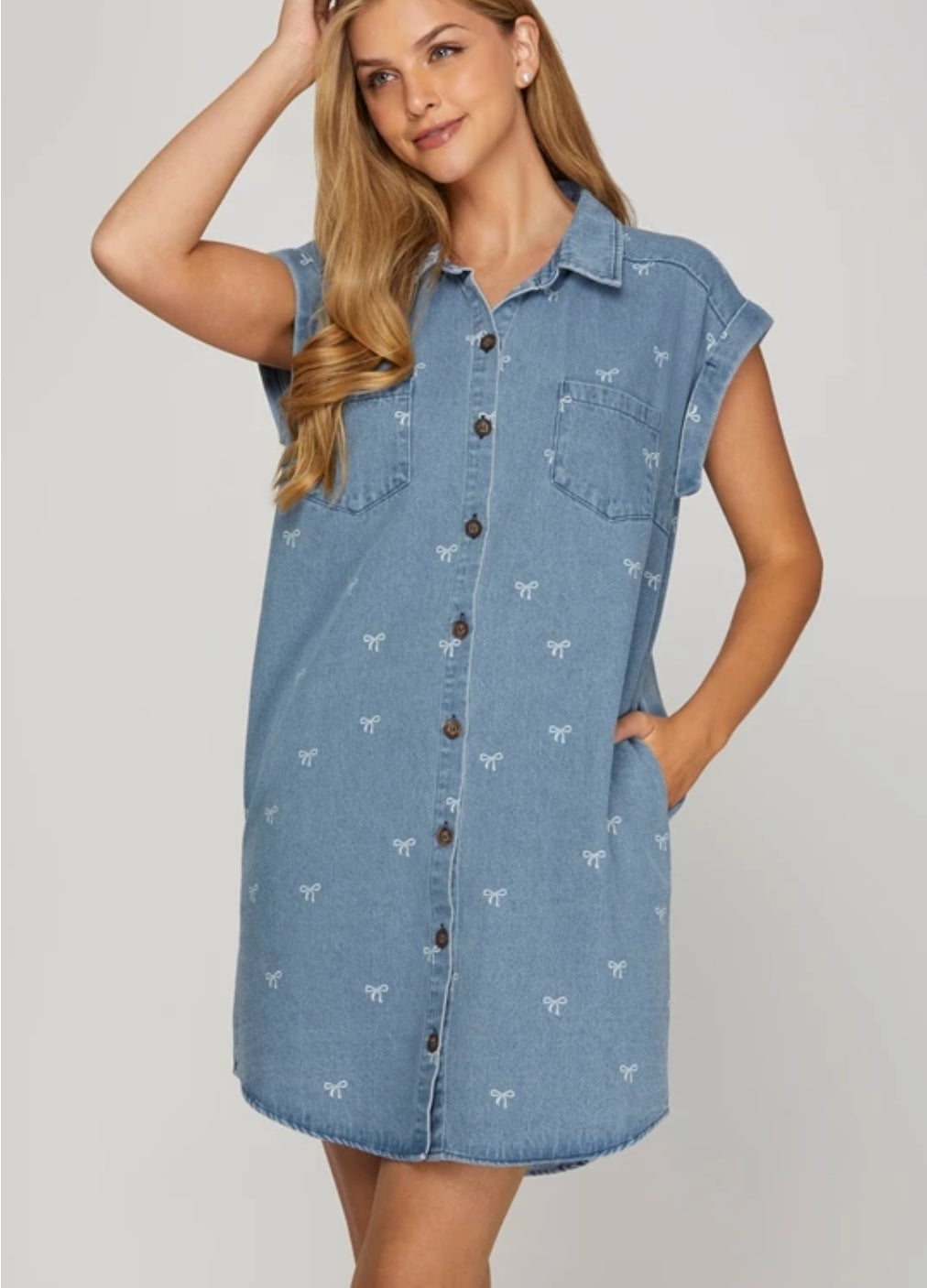 Denim Button Down Bow Dress
