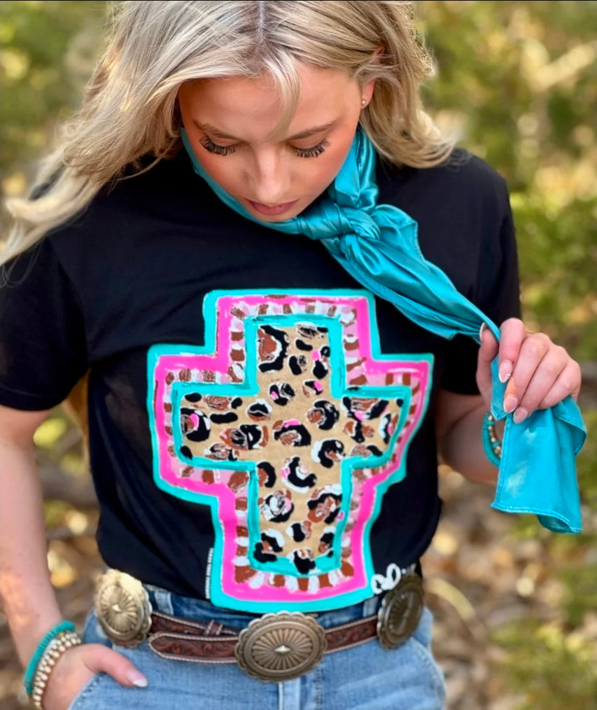 Callie Ann Stelter Spring Time Leopard Cross Tee