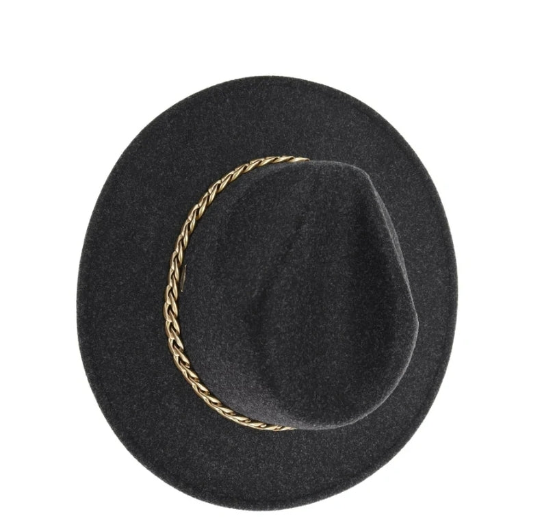 Heather Black Chain Trim Panama HAT