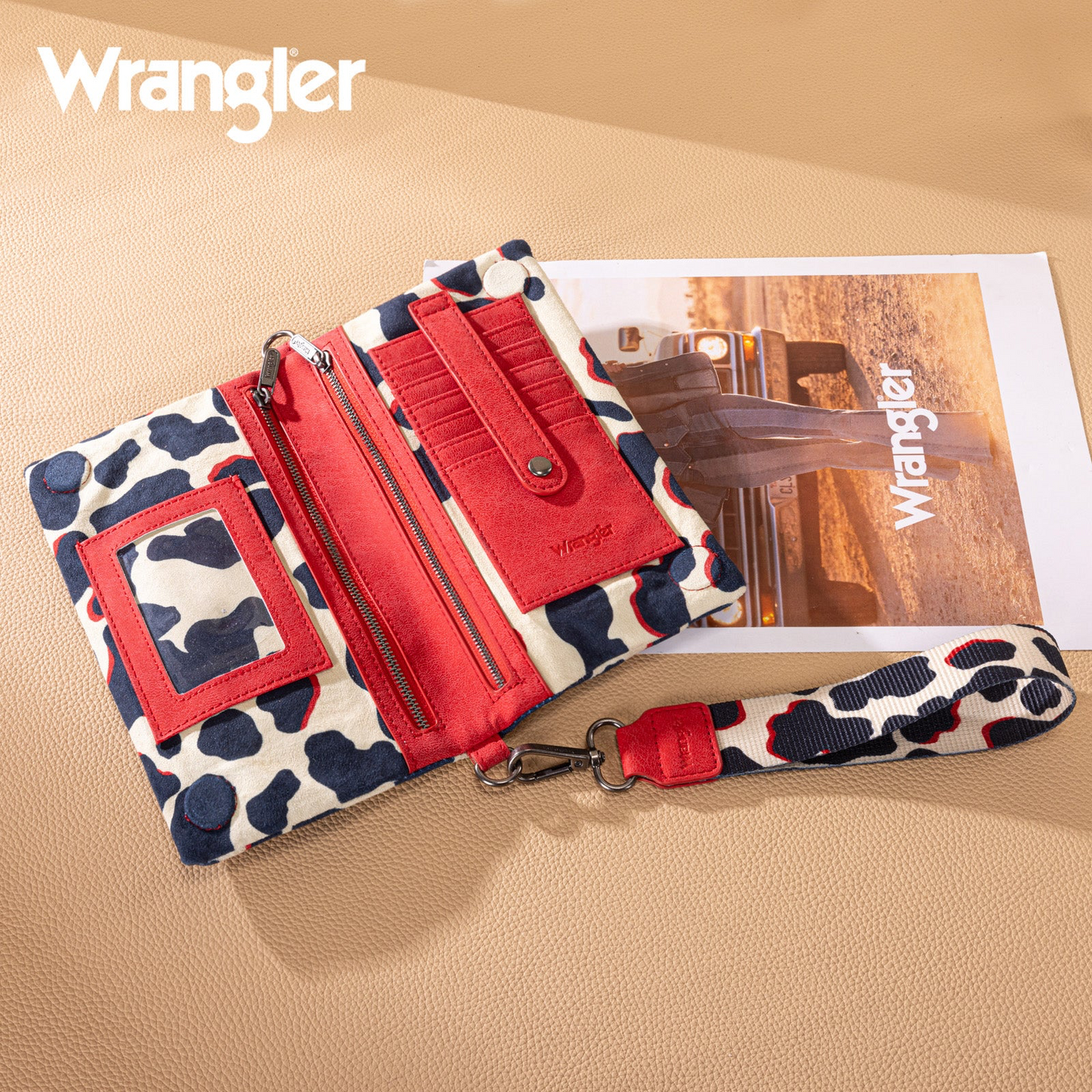 Wrangler Cow Print Wallet/Wristlet/Crossbody - RED