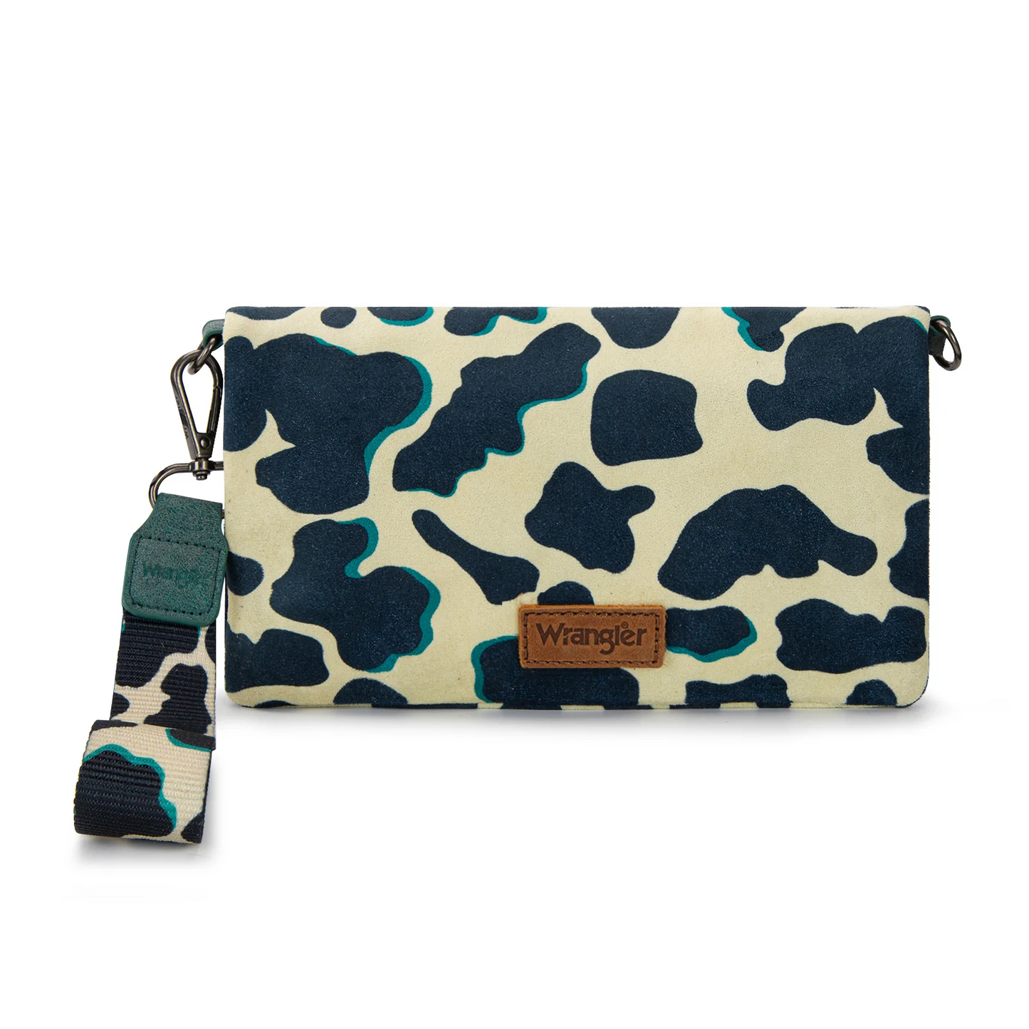 Wrangler Cow Print Wallet/Wristlet/Crossbody - DARK TURQUOISE