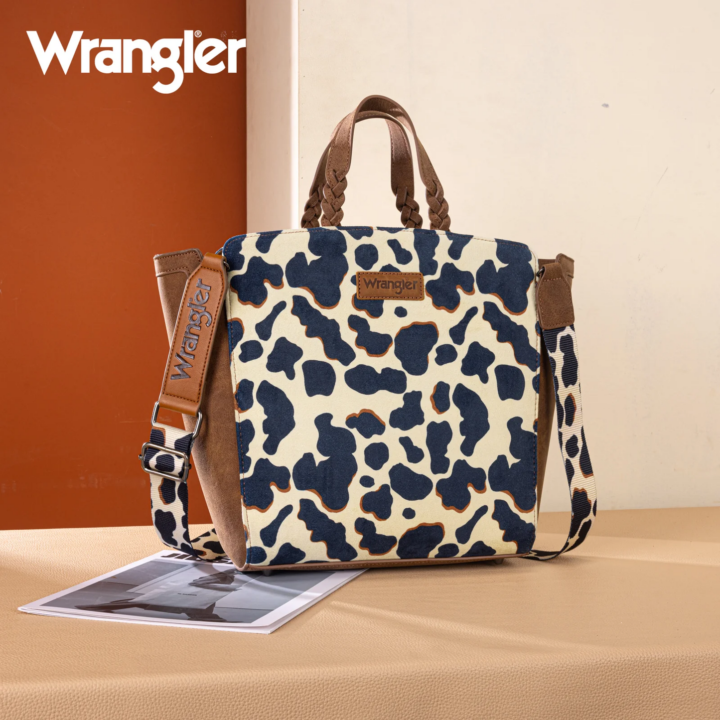 Wrangler Cow Print Concealed Carry Tote/Crossbody - BROWN