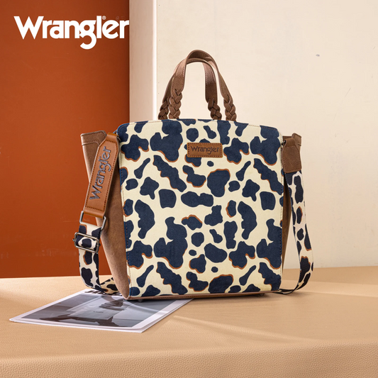 Wrangler Cow Print Concealed Carry Tote/Crossbody - BROWN
