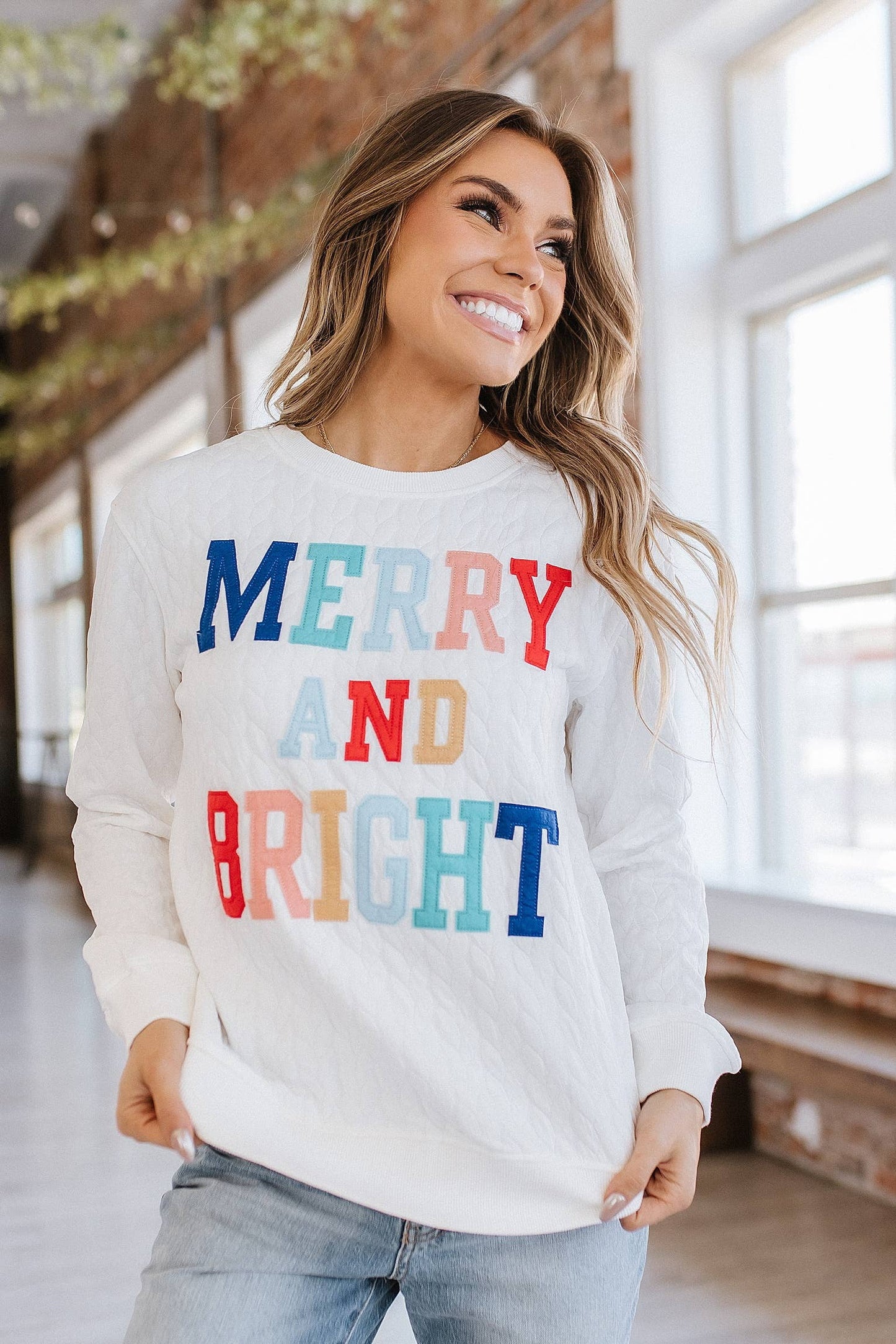 Merry & Bright Quilted Sweatshirt | Bright White