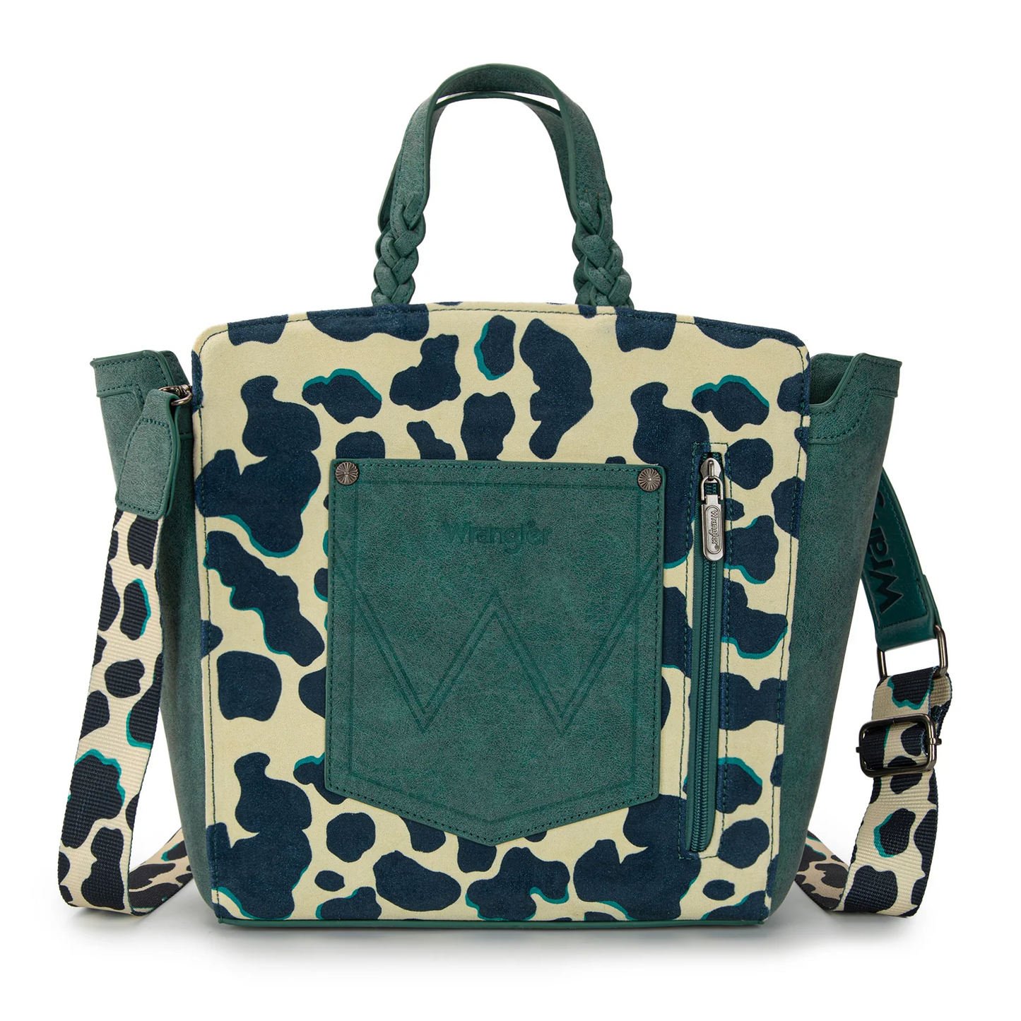 Wrangler Cow Print Concealed Carry Tote/Crossbody- DARK TURQUOISE