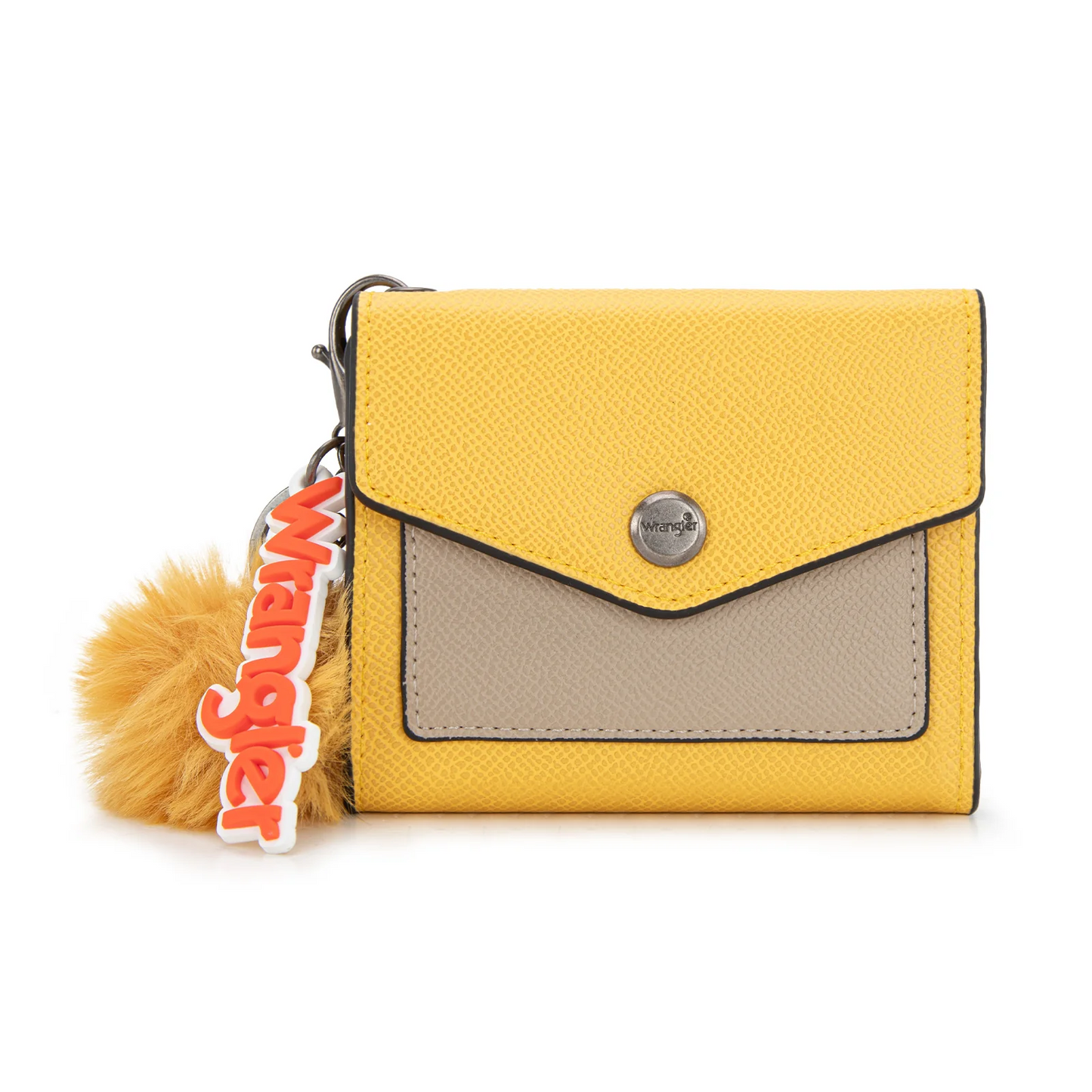 Wrangler Tri-Fold Wallet with Keyring Pom Pom- YELLOW/KHAKI