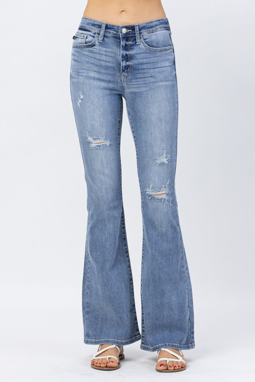 Judy Blue Hi Rise Destroyed Fit & Flare Jeans