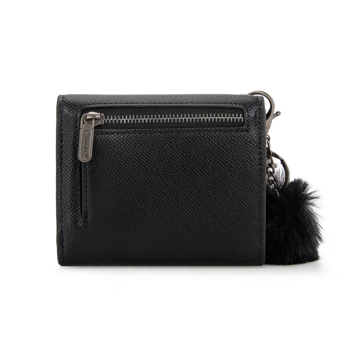 Wrangler Tri-Fold Wallet with Keyring Pom Pom - BLACK