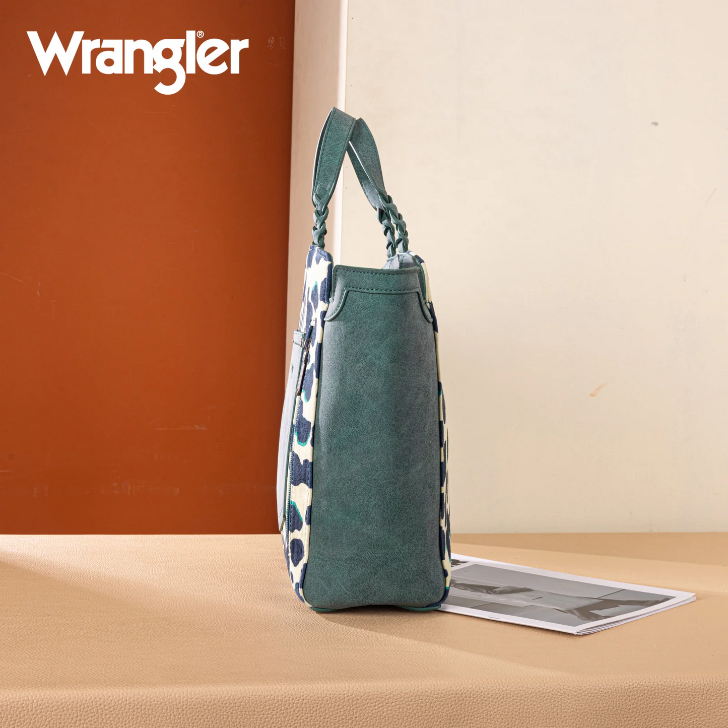 Wrangler Cow Print Concealed Carry Tote/Crossbody- DARK TURQUOISE
