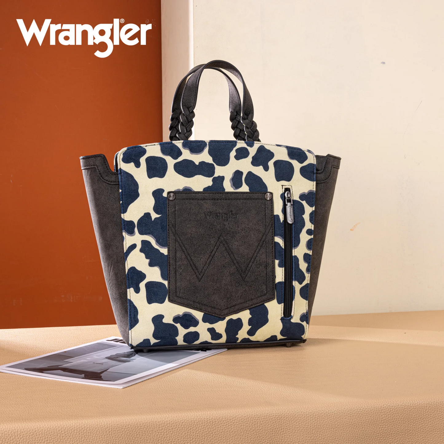 Wrangler Cow Print Concealed Carry Tote/Crossbody - BLACK