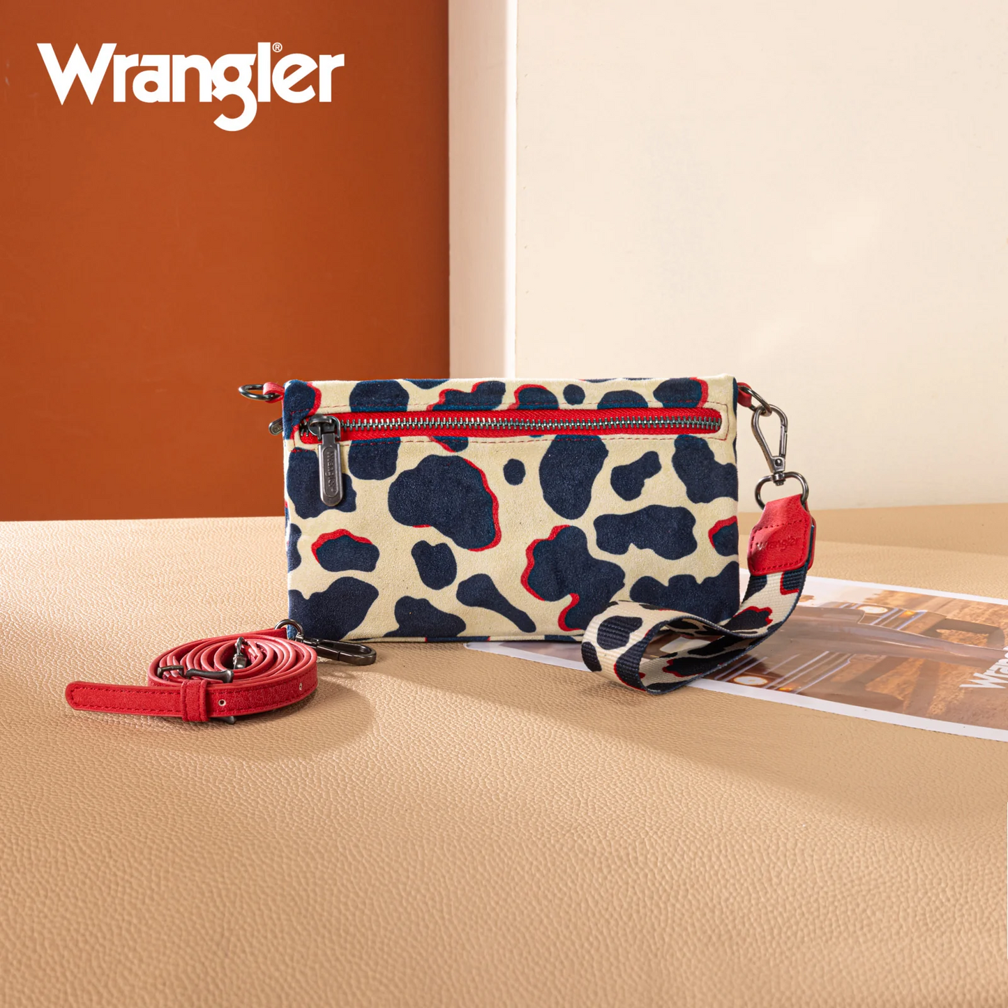 Wrangler Cow Print Wallet/Wristlet/Crossbody - RED