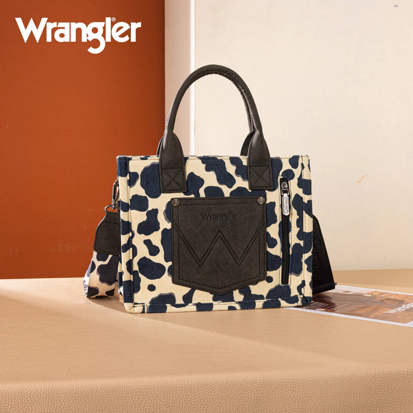 Wrangler Cow Print Concealed Carry Tote/Crossbody - BLACK