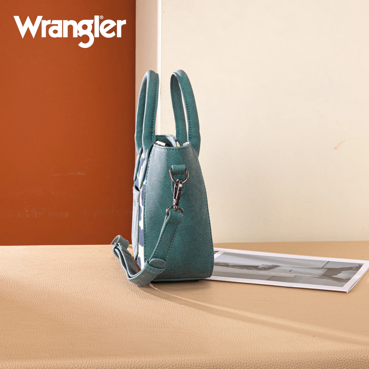 Wrangler Cow Print Mini Tote/Crossbody - DARK TURQUOISE