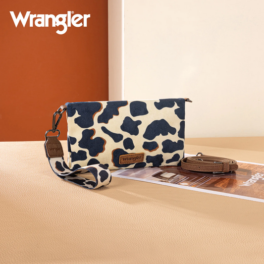 Wrangler Cow Print Wallet/Wristlet/Crossbody - BROWN