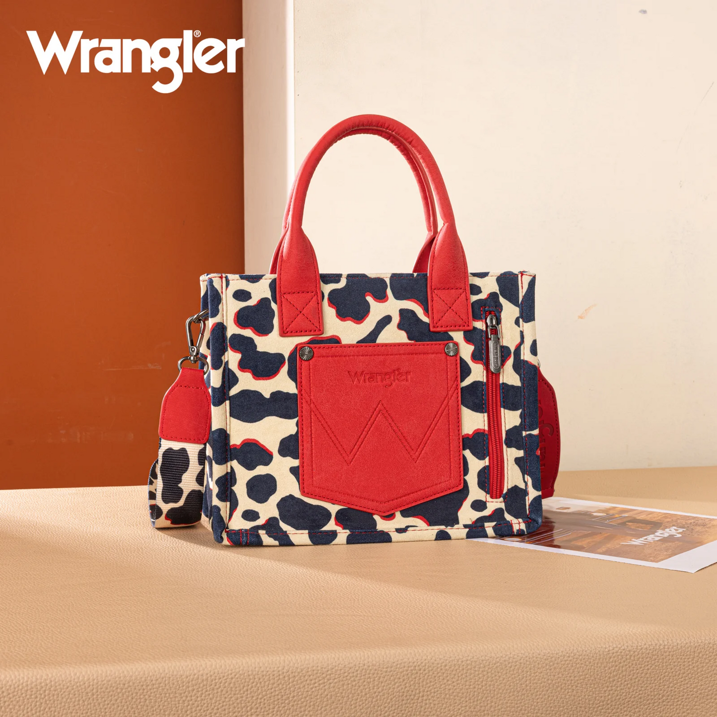 Wrangler Cow Print Concealed Carry Tote/Crossbody - RED