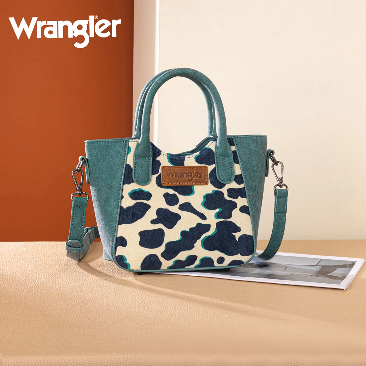 Wrangler Cow Print Mini Tote/Crossbody - DARK TURQUOISE