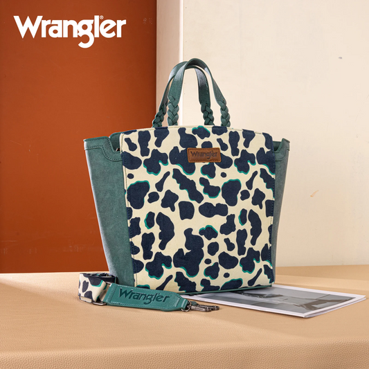 Wrangler Cow Print Concealed Carry Tote/Crossbody- DARK TURQUOISE