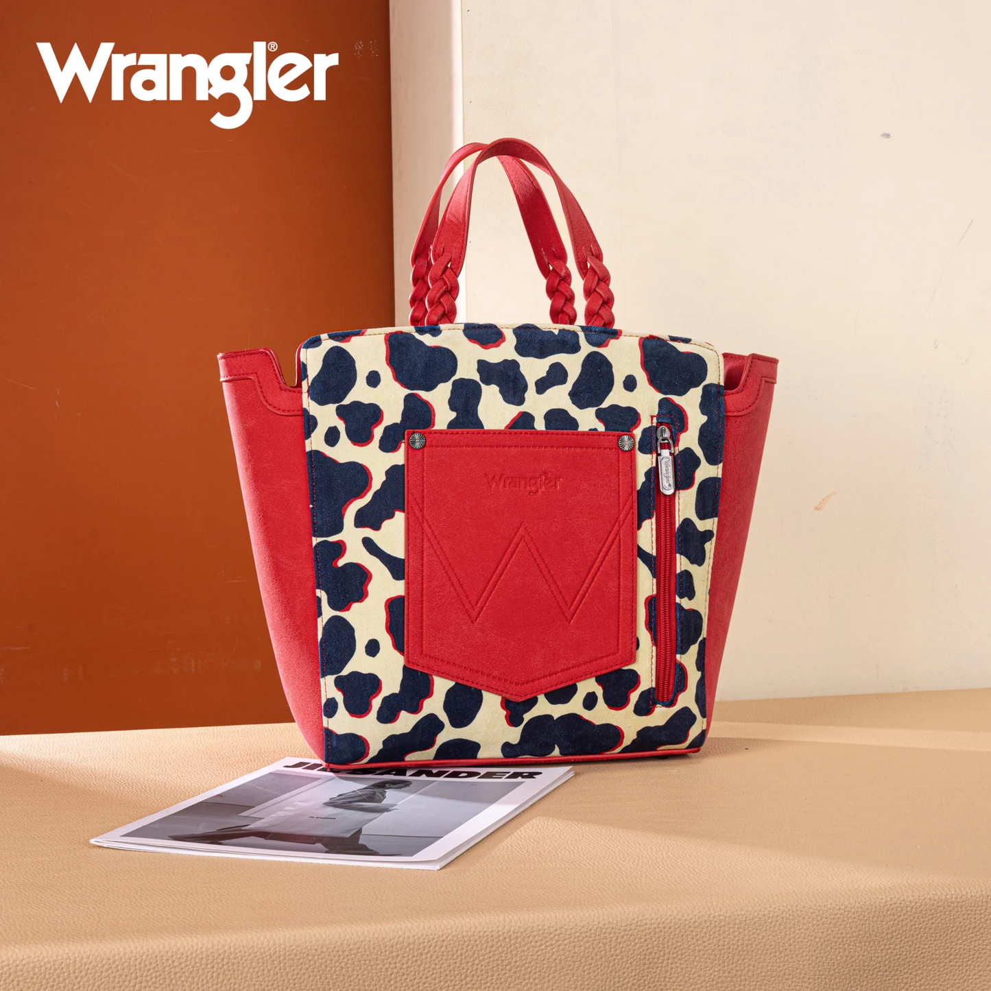 Wrangler Cow Print Concealed Carry Tote/Crossbody - RED