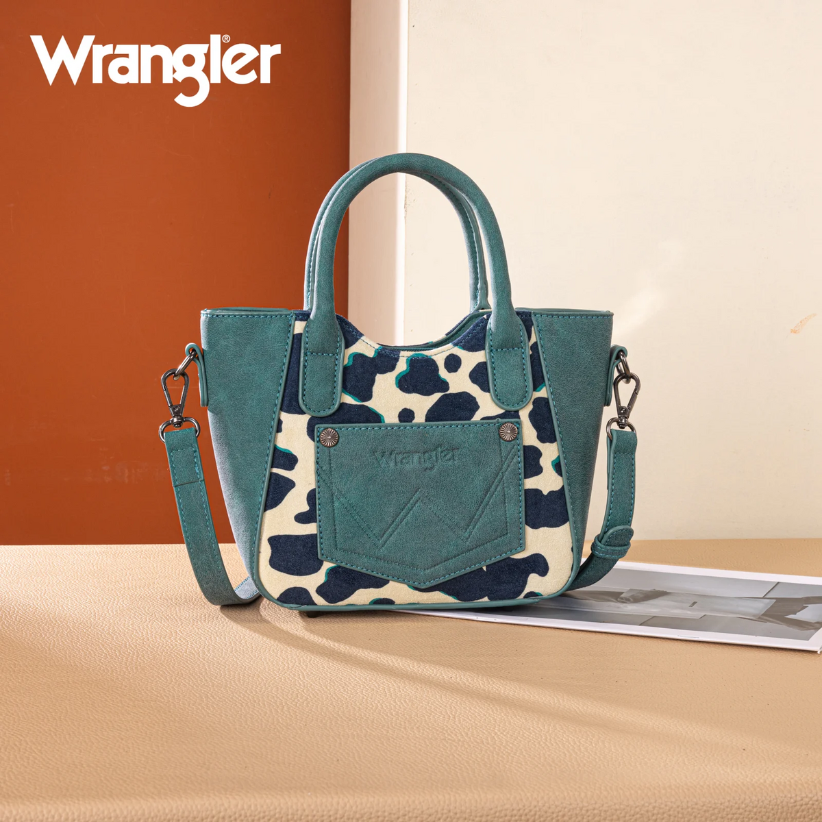 Wrangler Cow Print Mini Tote/Crossbody - DARK TURQUOISE