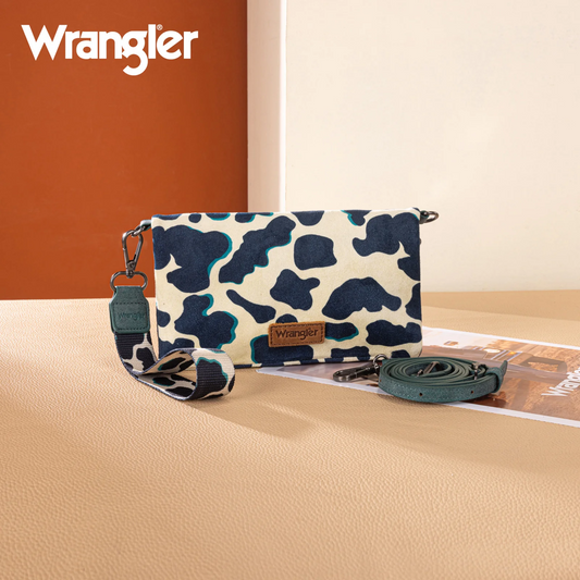 Wrangler Cow Print Wallet/Wristlet/Crossbody - DARK TURQUOISE