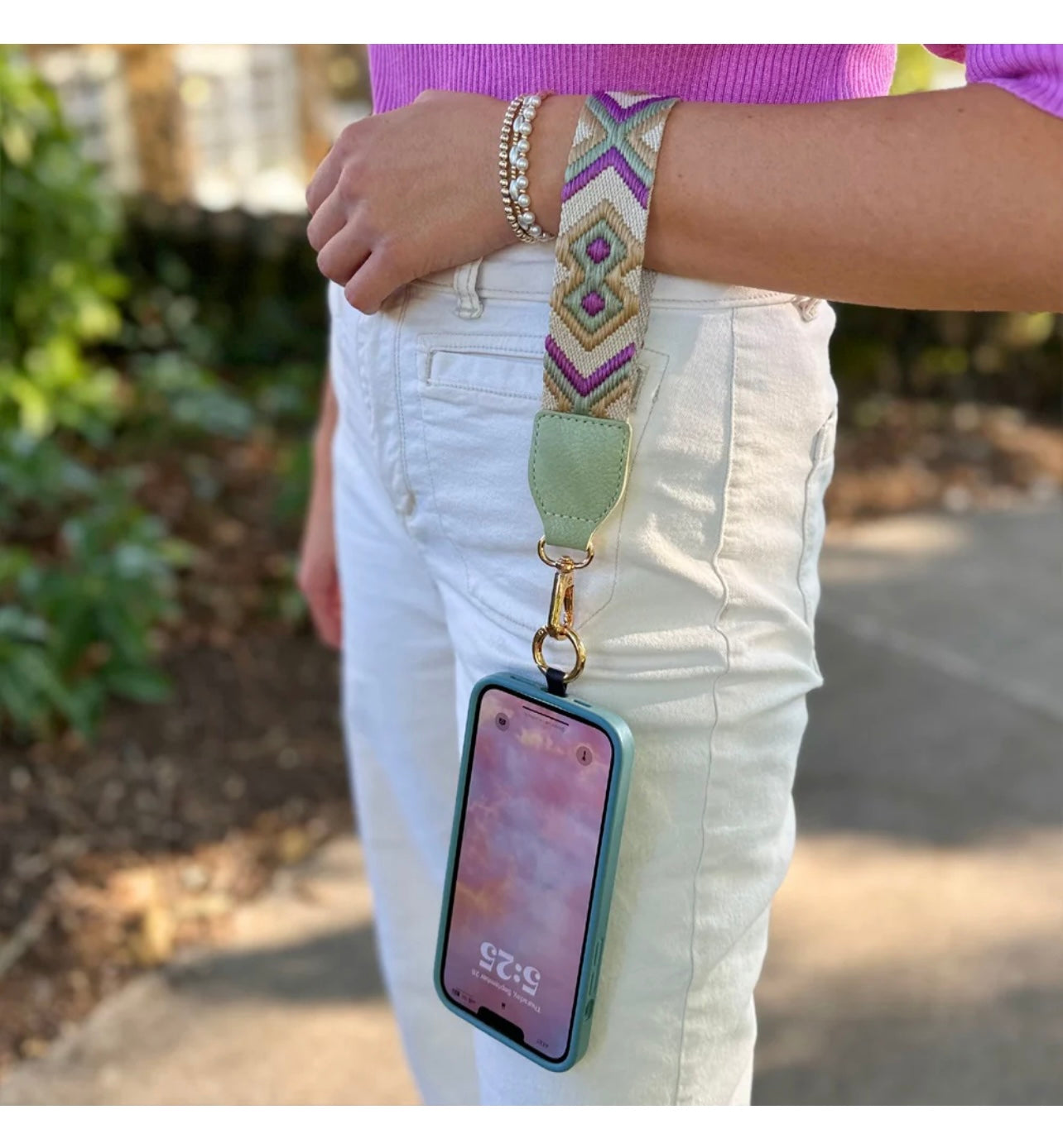 Clip & Go Strap w/Zippered Pouch Green/Purple Pattern