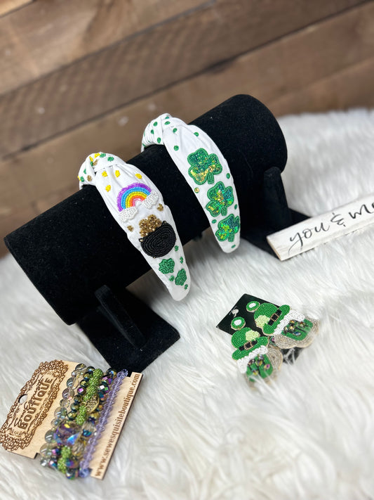 St. Patrick’s Beaded Knot Statement Headband