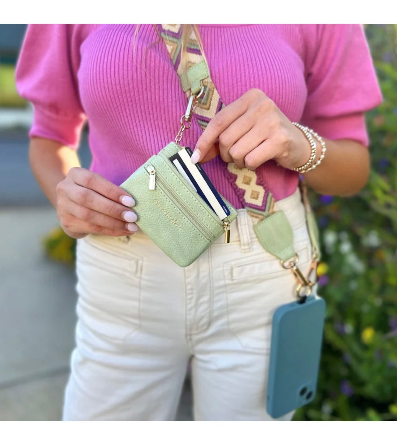 Clip & Go Strap w/Zippered Pouch Green/Purple Pattern
