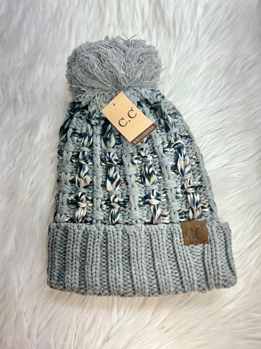 Ombre Double Slipstitch Pom Beanie HAT2050: Light Grey