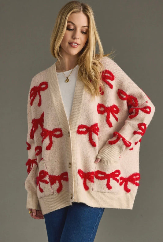 BOW CARDIGAN - RED