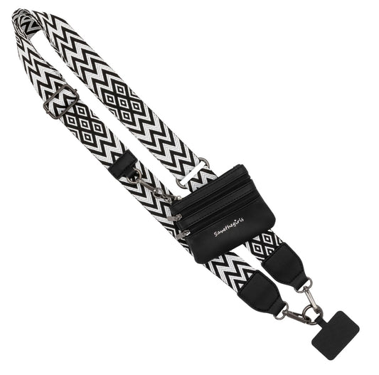 Clip & Go Strap w/Pouch Chevron/Diamond Collection Black/White