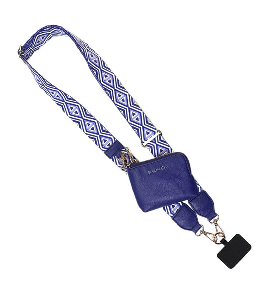 Clip & Go Strap w/RFID Pouch Diamond Pattern Royal Blue/White/Tan