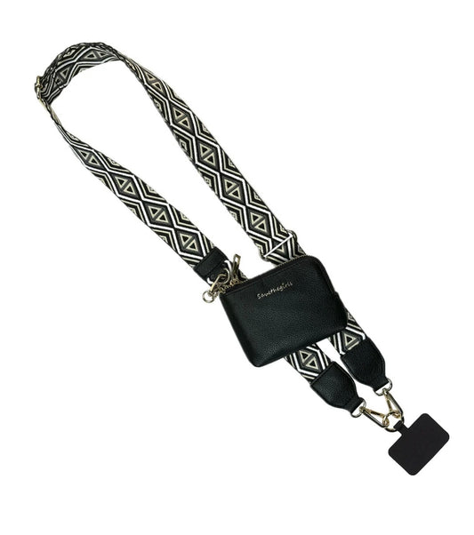 Clip & Go Strap w/RFID Pouch Diamond Pattern Black/White/Tan