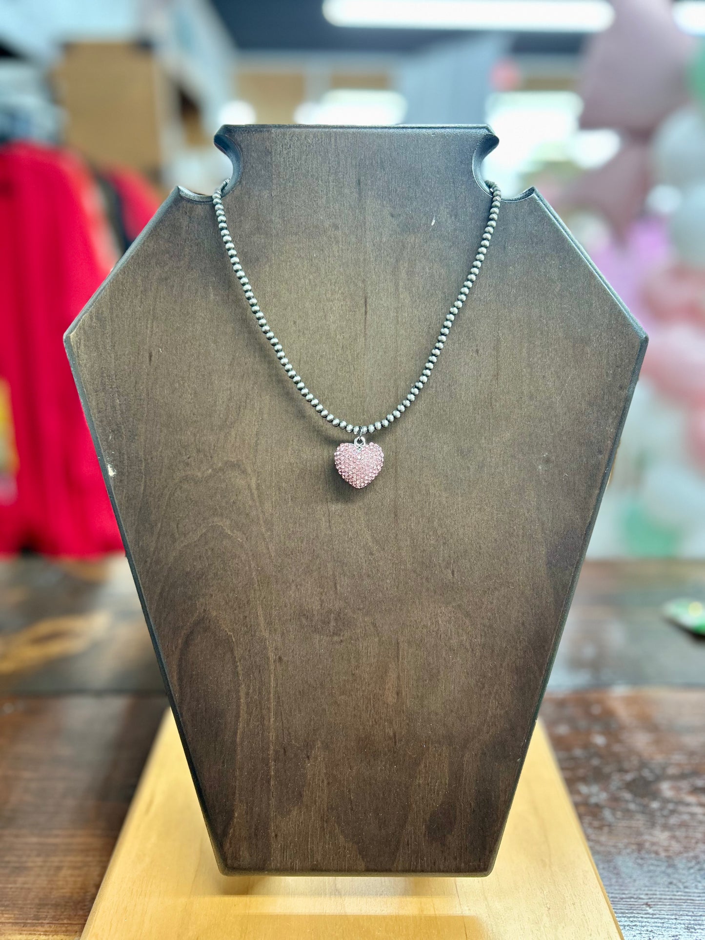 Diamond Heart Bead Necklace