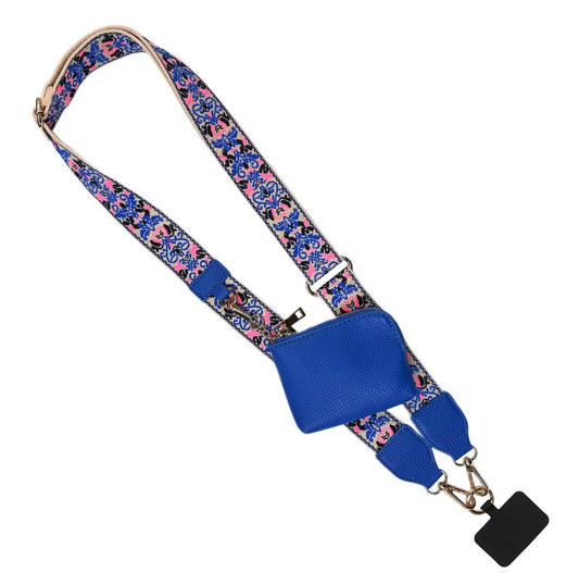 Clip & Go Strap w/RFID Pouch Brocade Pattern Bright Blue