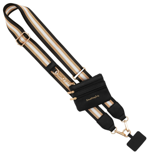 Clip & Go Strap with Pouch - Stripe Collection Black/Gold/White