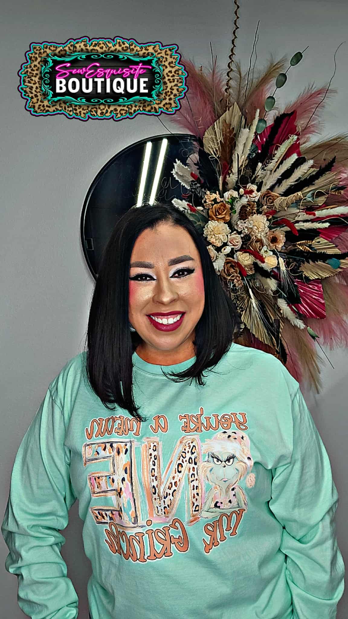 “You’re a Mean One, Mr. Grinch” Leopard Lettering Long Sleeve T-Shirt