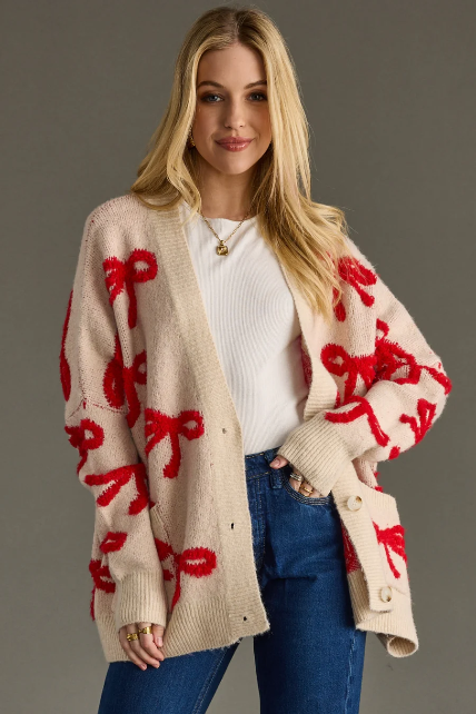 BOW CARDIGAN - RED
