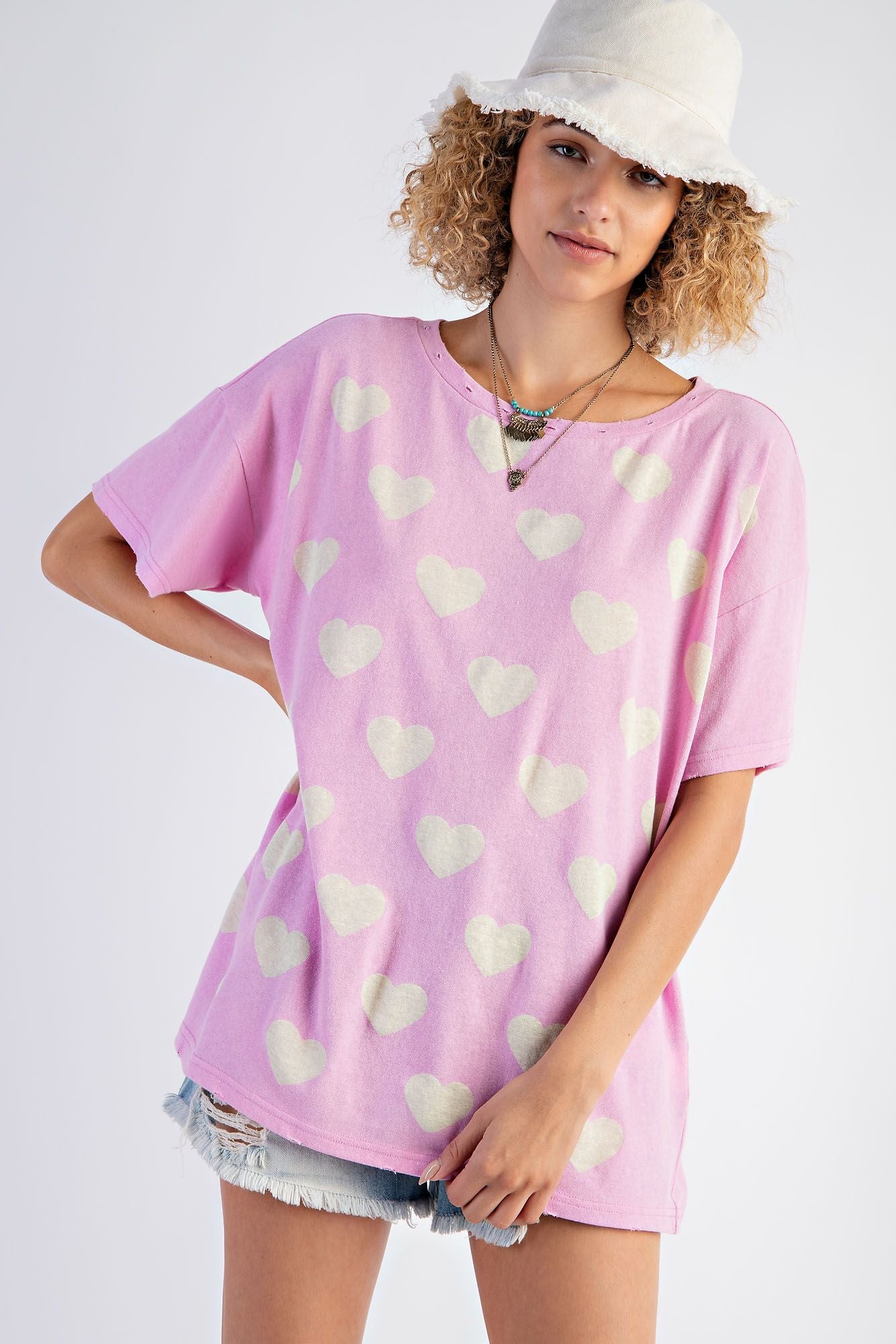 Pink Heart Cotton Knit Tee