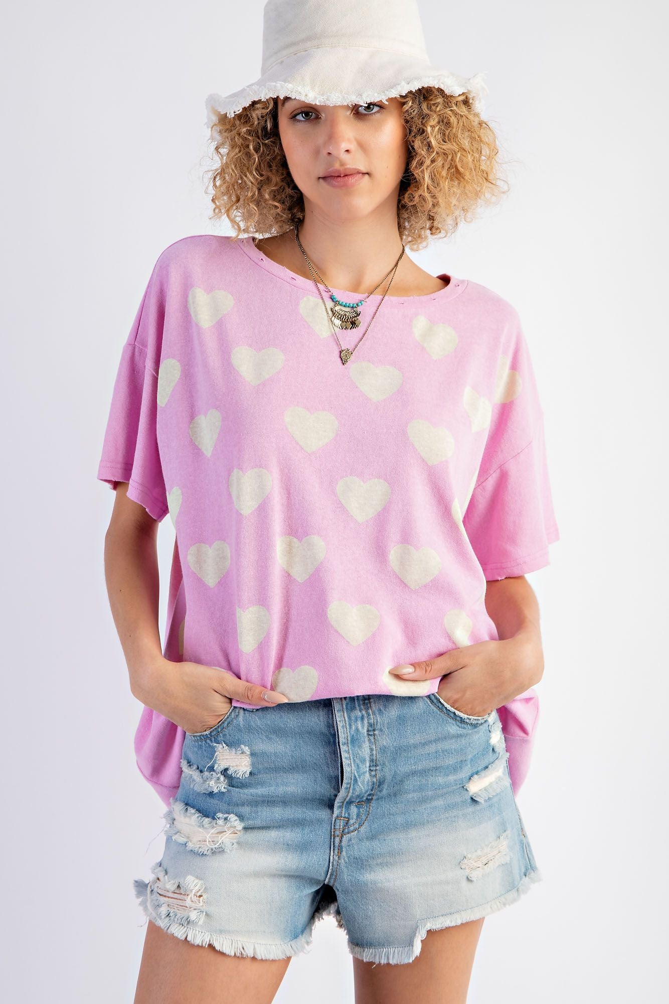 Pink Heart Cotton Knit Tee