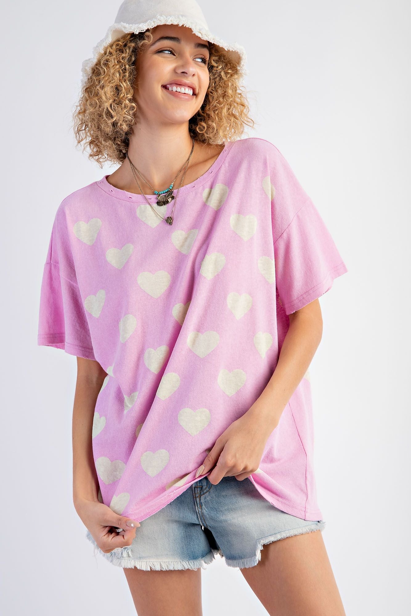 Pink Heart Cotton Knit Tee