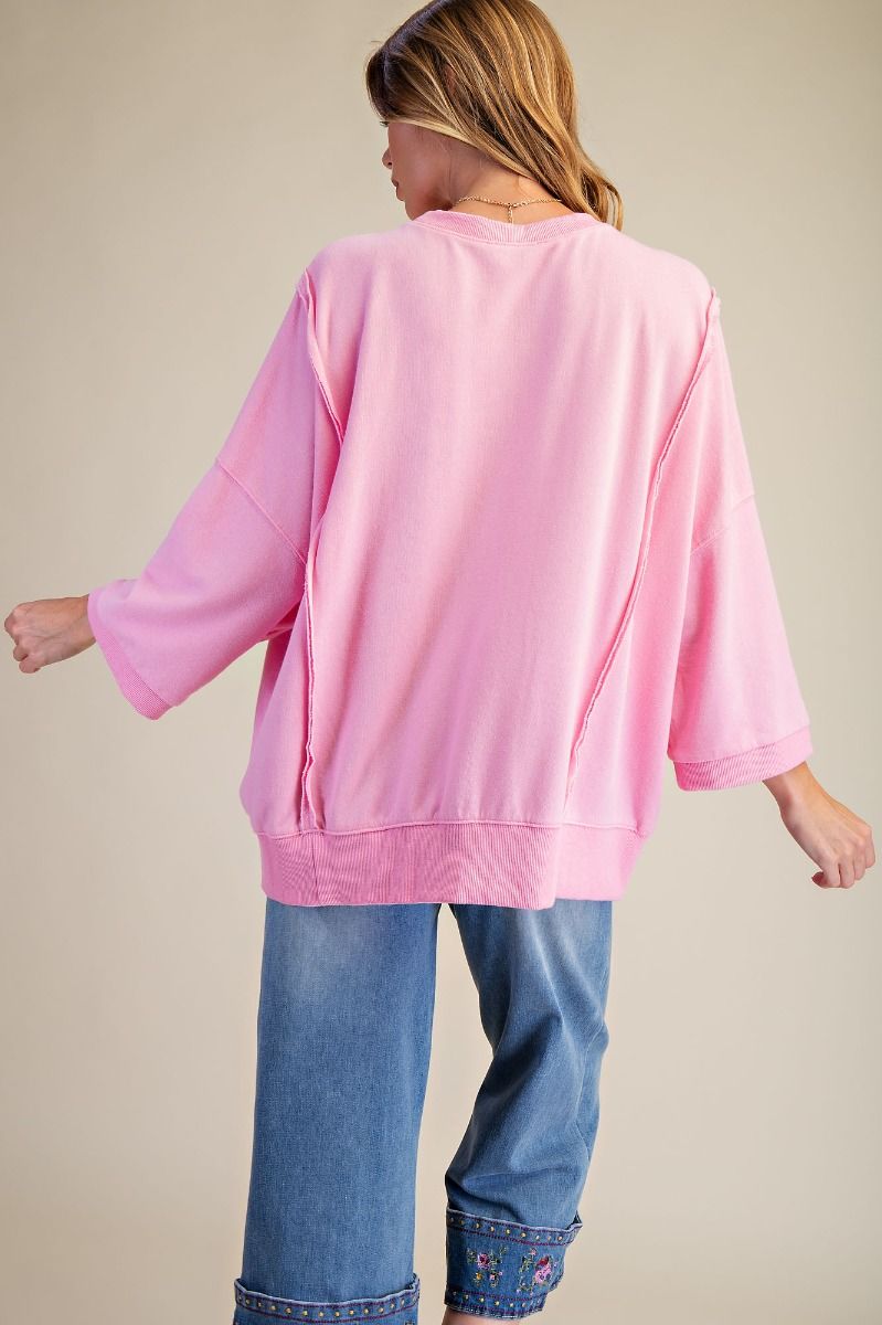 Pink Floral Bow Hem Pullover