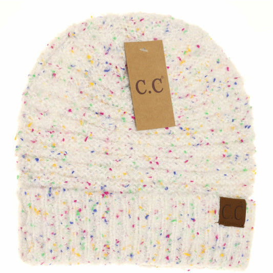 Confetti Boucle Knit Cuff Beanie: White
